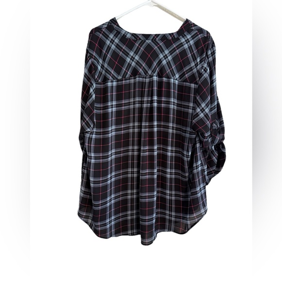 Torrid Black and Pink Plaid Lace-Up Sheer Blouse - Picture 4 of 11